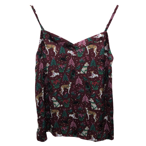 Lands End Tank Top Womens Small Burgundy Dog Print Adjustable Strap Holiday Cami - Picture 1 of 9